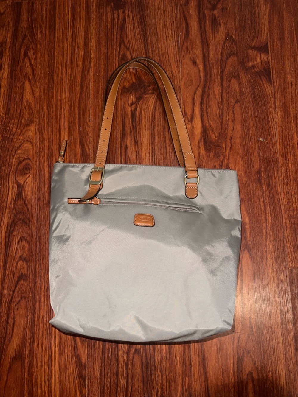 Bric's Light Gray Tote with Tan Leather Handles
